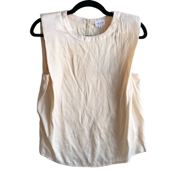 Le Lis S Cream Silky Satin Crew Neck Sleeveless Tank Top Blouse - Picture 1 of 9